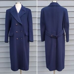 Vintage 70s Preppy Acadamia Navy Blue Virgin Wool Double Breasted Trench Coat 10